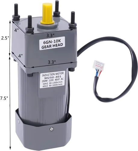 Vista 3 de Motor de engranajes eléctrico 110V 250W 10K Monofásico de alto par motor reductor de engranajes de CA 0-135 RPM Controlador de velocidad variable