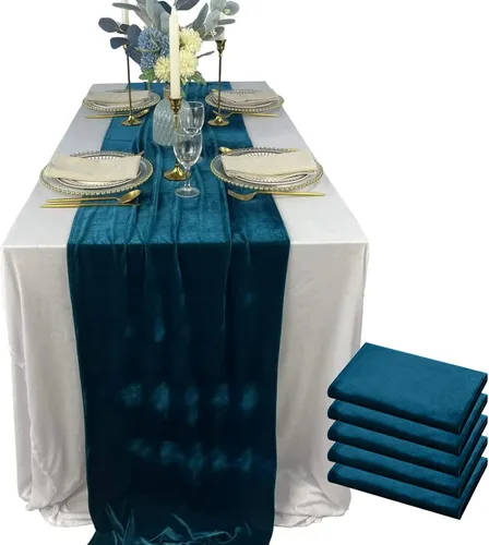 Vista 15 de Lujoso camino de mesa de terciopelo, decoraciones de recepción de boda de 10 pies, tela de terciopelo suave de 20 x 120 pulgadas, revestimiento