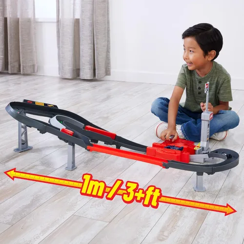 Vista 3 de Hot Wheels Sprint Race Circuit Track Set con 3 autos de juguete