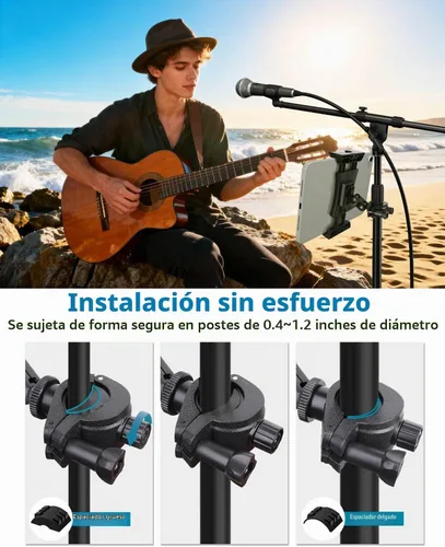 Vista 3 de Sunmig Soporte para tablet para soporte de micrófono, soporte para iPad, soporte ajustable para micrófono, soporte de música, soporte giratorio