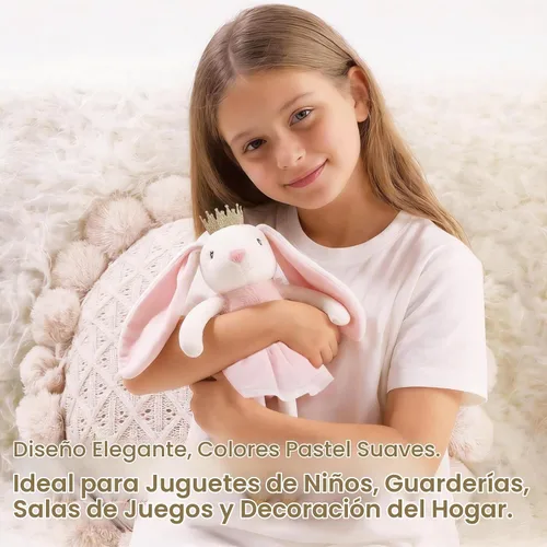 Vista 5 de Peluche de conejo de 15.7 pulgadas para niñas, animal de peluche suave de conejo de Pascua, juguete de conejo de peluche de princesa, juguete
