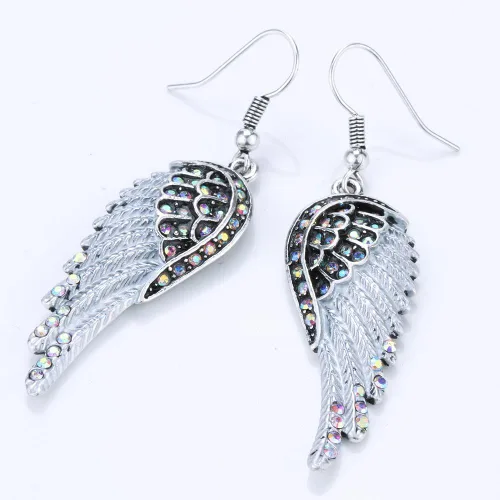 Vista 3 de Szxc - Aretes colgantes hipoalergénicos para mujer, diseño de alas de ángel guardián, joyería para motociclistas, 2 14 pulgadas