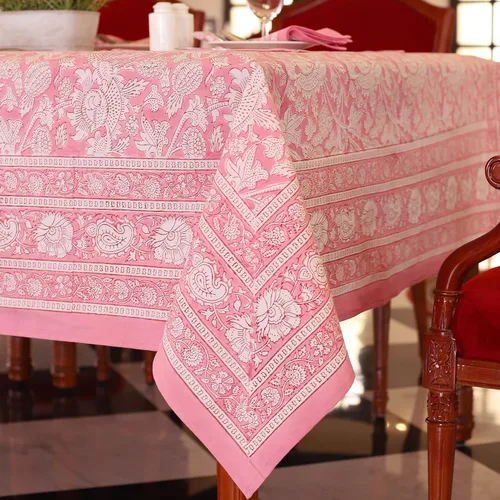 Vista 10 de Labhanshi Mantel rectangular de 6 plazas de algodón prelavado con estampado indio a mano, 60 x 90 pulgadas, diseño floral de algodón prelavado
