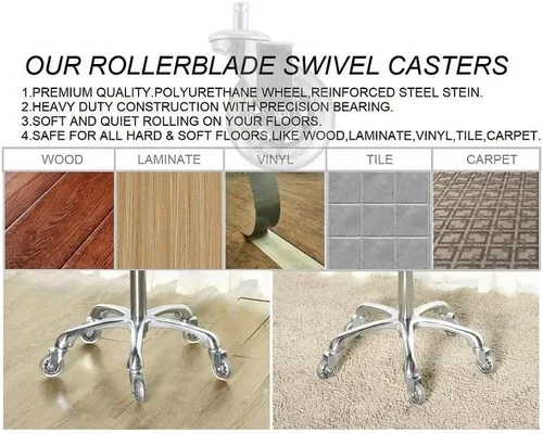 Vista 7 de Kaleurrier Taburetes resistentes con ruedas, taburete ajustable sin respaldo de 400 libras, silla giratoria para superficie de altura de mostrador