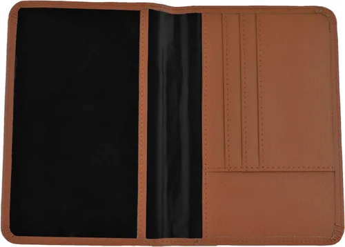 Vista 3 de Belle Donne Cartera con bloqueo RFID para pasaporte, cubierta para pasaporte, soporte de documentos de viaje de piel sintética, Marrón claro