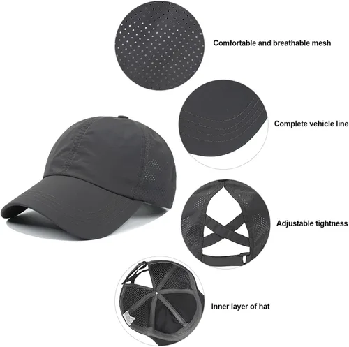 Vista 5 de Koreshion Gorra de béisbol ajustable para mujer, diseño de moño desordenado, de secado rápido