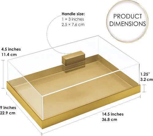 Vista 2 de Soporte acrílico para tartas Bandeja multifuncional para servir Elegante bandeja dorada para alimentos con tapa transparente Perfecto como