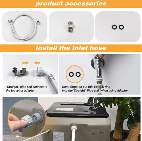 Vista 5 de Lavadora portátil completamente automática de 17.7 libras, pequeña lavadora para apartamento, programa de 10 lavados con manguera de drenaje