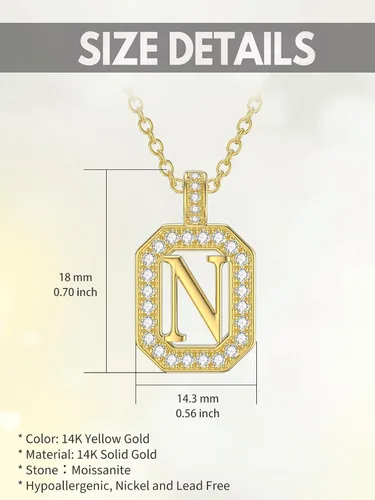 Vista 5 de DPUY Collar con dije de letra inicial del alfabeto de oro amarillo sólido de 14 quilates de la A a la Z para mujeres y niñas, joyería de regalo