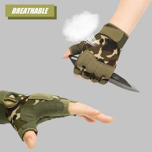 Vista 6 de HYCOPROT Guantes tácticos sin dedos, protectores de nudillos, transpirables, ligeros, para exteriores, militares, para tiro, caza, motociclismo