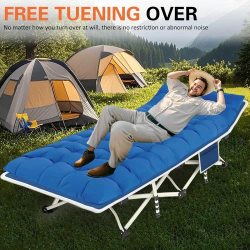 Vista 2 de Catres de campamento, paquete de 2 camas de camping con cómoda colchoneta para dormir con almohadilla, cama plegable resistente, catre de dormir