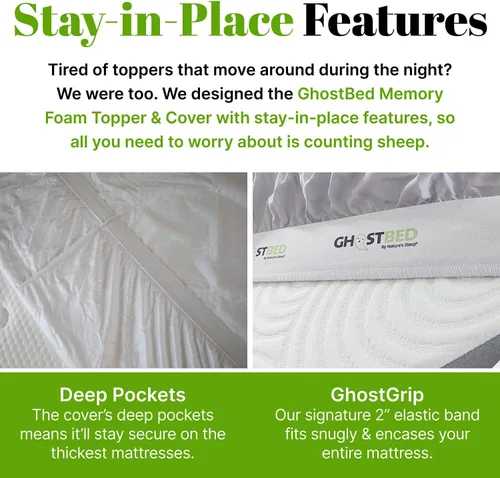 Vista 6 de GhostBed Cubrecolchón de espuma viscoelástica de gel refrescante de 3 pulgadas, funda impermeable, protector y cubrecolchón en uno, tamaño individual