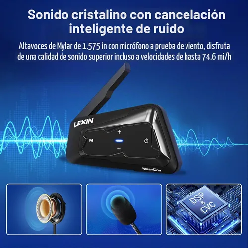 Vista 6 de LEXIN MeshCom - Auriculares Bluetooth para motocicleta, intercomunicador de malla para 24 pasajeros, paquete de 2 Helmet Communication System with