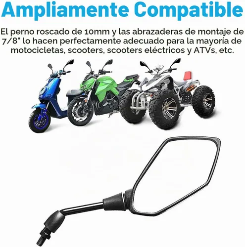 Vista 4 de Trkimal - Espejo retrovisor universal ajustable para motocicleta - Espejo convexo romboidal con perno de rosca 10 mm en sentido horario para el Negro