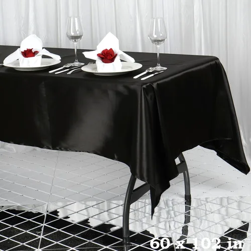 Vista 4 de BalsaCircle Mantel rectangular de satén negro de 60 x 102 pulgadas para bodas, fiestas, recepciones, eventos, cocina, comedor