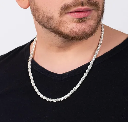 Vista 4 de Savlano Collar de plata de ley 925 de 0.236 in con cuerda italiana maciza de corte de diamante, con caja de regalo para hombres y mujeres, fabricado