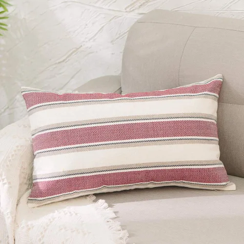 Vista 35 de Funda de almohada a rayas de lino sintético suave cuadrada decorativa con cremallera oculta para sofá, auto o dormitorio 12" x 12" Negro y blanco