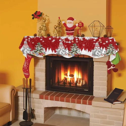 Vista 8 de Bufanda roja de gnomos de Navidad, decoración de chimenea para sala de estar, bolas de árbol de Navidad, copo de nieve de invierno, chimenea