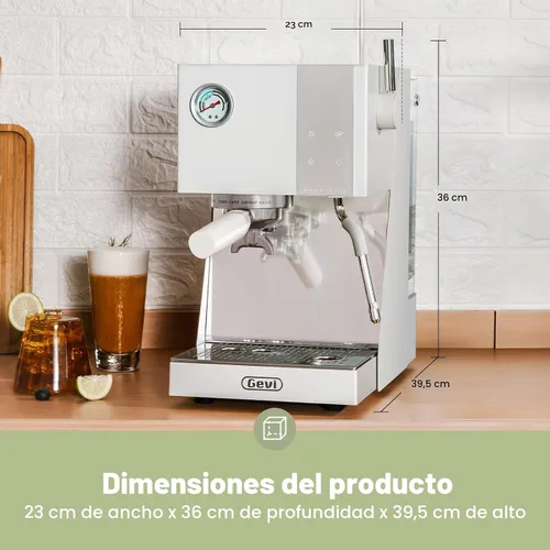 Vista 7 de Gevi - Máquina de café expreso de 20 barras con portafiltro de 2.283 in 3-Blanco