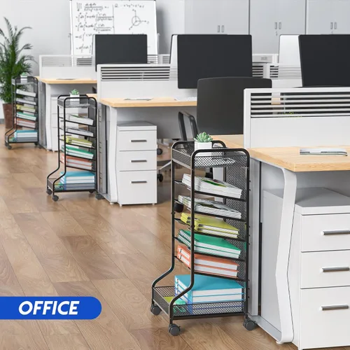 Vista 3 de samstar Carrito de archivos rodante, organizador debajo del escritorio, organizador de archivos junto al escritorio, carpeta de almacenamiento