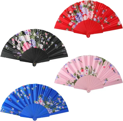 Vista 18 de HUNANBANG 4 abanicos de mano plegables de bambú oriental, solo para adultos, regalo de boda, recuerdos de fiesta, decoración de bricolaje