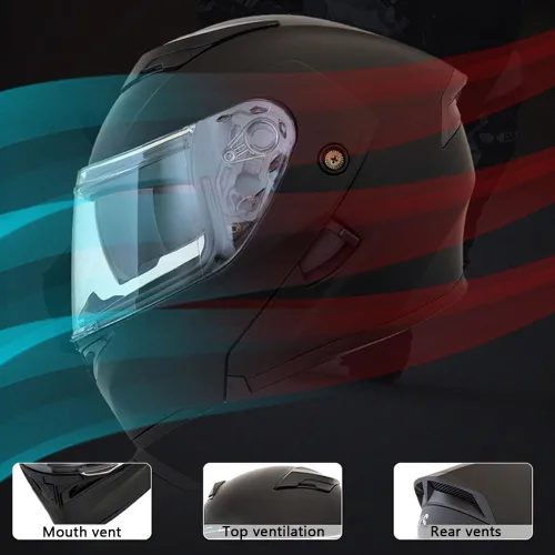 Vista 5 de Casco modular Bluetooth para motocicleta, aprobado por DOT, abatible, de cara completa, integrado, antivaho, doble visera, casco para motocicleta