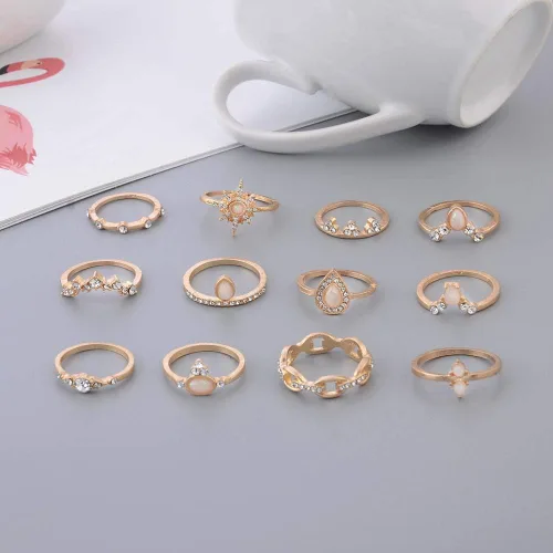 Vista 3 de CSIYANJRY99 6-16 anillos apilables para nudillos para mujeres, adolescentes y niñas, anillos bohemios vintage, apilables, dorados, plateados, midi