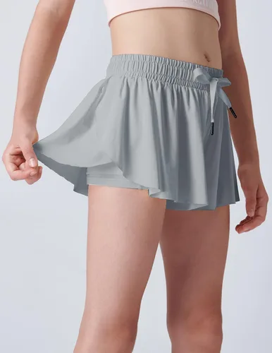 Vista 4 de Paquete de 3 pantalones cortos fluidos para niñas con forro de elastano, 2 en 1, faldas de mariposa para jóvenes, para fitness, correr, deportes