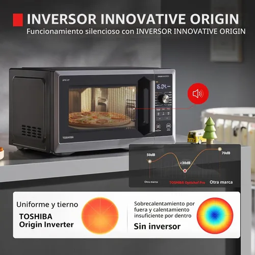 Vista 4 de TOSHIBA Optichef Pro Freidora de aire Combo horno microondas para encimera con inversor de origen, ChefDefrost, 1.0 pies cúbicos, 1000 W, acero