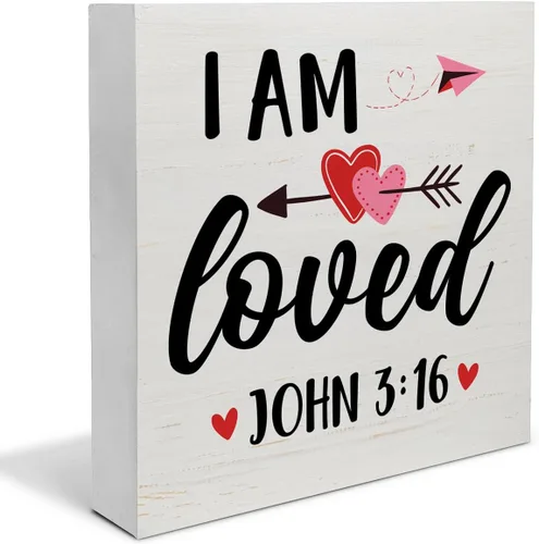 Vista 10 de Decoración Cristiana para el Día de San Valentín, Letrero de Madera con Versículo Bíblico Juan 3:16 Rústico para Hogar, Mesa, Estanteria, Dios