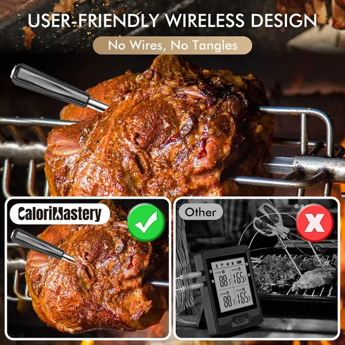 Vista 2 de Termómetro inalámbrico para carne: termómetro inteligente Bluetooth de 500 pies para cocinar y asar a la parrilla, termómetro digital CaloriMastery