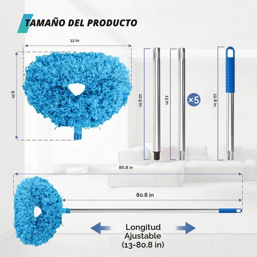 Vista 2 de DRQ Limpiador de ventilador de techo con poste de extensión de 13-81 Azul