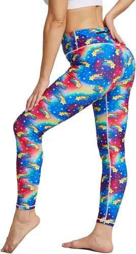 Vista 2 de UIUO-UIPEU Pantalones de yoga impresos para mujer leggings de compresión con control de abdomen y bolsillo