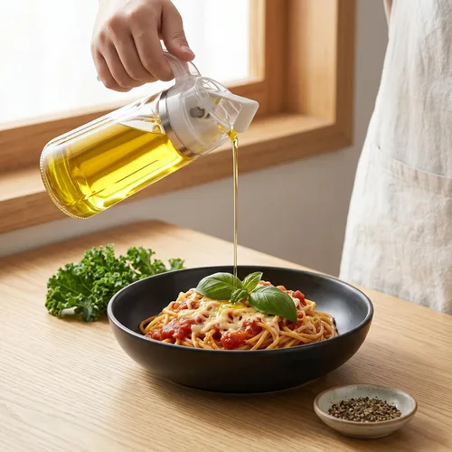 Vista 6 de Marbrasse Dispensador de aceite para cocina, botella de aceite de vidrio a prueba de fugas de 20 oz/20.3 fl oz con tapa abatible automática 1 pieza