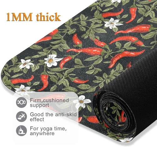 Vista 5 de Red Hot Peppers Yoga Mat Non Slip Thick Kids Eco Friendly Rubber Workout Foldable Yoga Mat Women Exercise