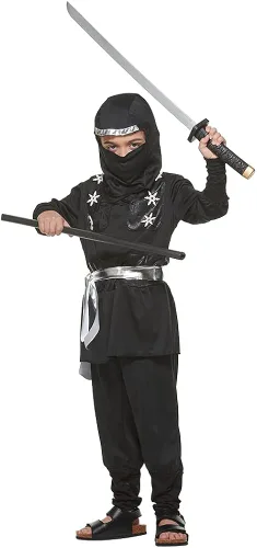 Vista 4 de EraSpooky Disfraz de ninja de Halloween para niños disfraz de asesino negro para niños