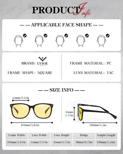 Vista 4 de LVIOE Gafas de conducción nocturna para mujeres y hombres, antirreflejos, polarizadas, amarillas, visión nocturna, mejora la claridad LN22526