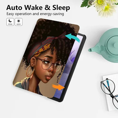 Vista 6 de Funda para tablet Fire 7 (12ª generación, versión 2022), delgada, a prueba de golpes, delgada, de piel sintética, con función de apagado/encendido