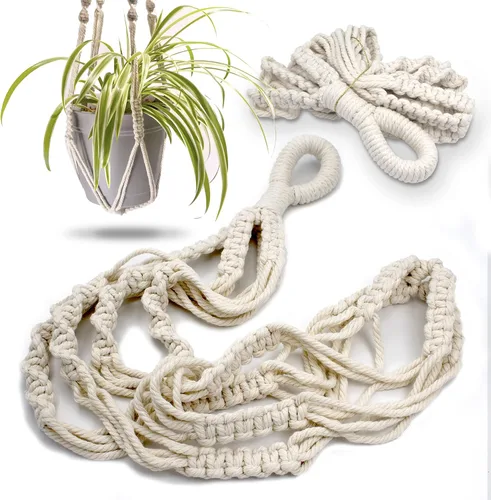 Vista 7 de Colgador de macramé para plantas con cuerda corta (sin borla) – 23 pulgadas – Cordón de macramé de algodón para macetas de decoración bohemia