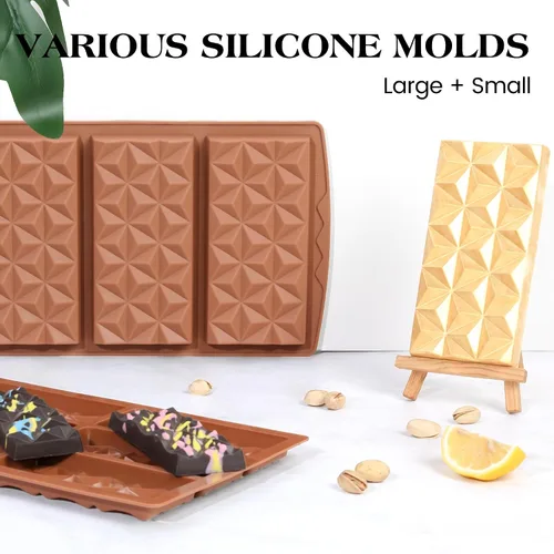 Vista 6 de 2 moldes de barra de chocolate de silicona profunda grandes moldes de chocolate se rompen en forma de pirámide, moldes gruesos para barra de caramelo
