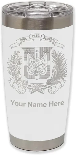 Vista 30 de LaserGram Taza aislada al vacío de 20 onzas, escudo de armas, República Dominicana, grabado personalizado incluido (gris)