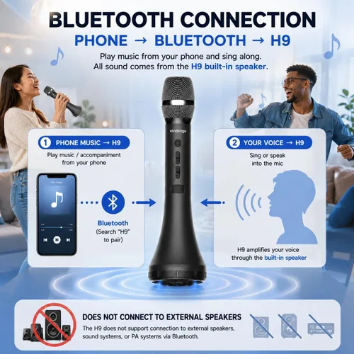 Vista 4 de Amplificador inalámbrico de voz del micrófono de Bluetooth con 3 efectos de sonido H9