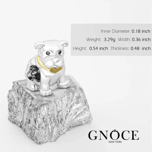 Vista 2 de GNOCE - Abalorio de plata de ley con diseño de bulldog para amigas fieles y bulldog para pulseras, collares y mujeres y hombres