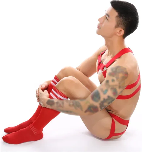 Vista 3 de Conjunto de ropa interior sexy de cintura baja para hombre con correa para el pecho