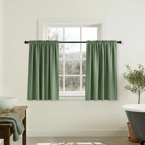 Vista 21 de Mrs.Naturall - Cortinas opacas cortas beige para ventanas pequeñas de 18x24 pulgadas de largo