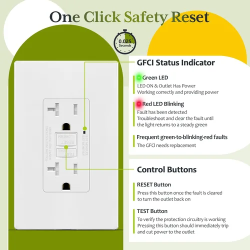 Vista 5 de TG Salida GFCI de 20 amperios, receptáculo eléctrico resistente a Blanco