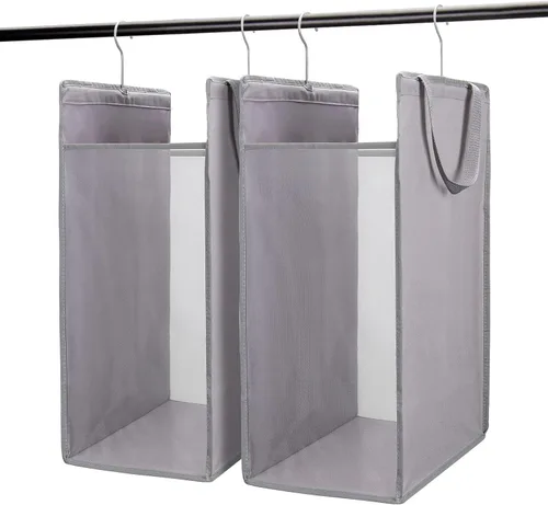 Vista 11 de Fentec Cesta colgante para la ropa sucia, cesta de lavandería colgante, bolsa delgada para ropa sucia con asas, cesta colgante portátil para Negro