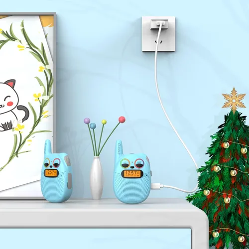 Vista 5 de Qniglo Walkie Talkies para niños recargables, paquete de 2 unidades, juguetes de regalo de Navidad y cumpleaños para niños de 3 a 12 años