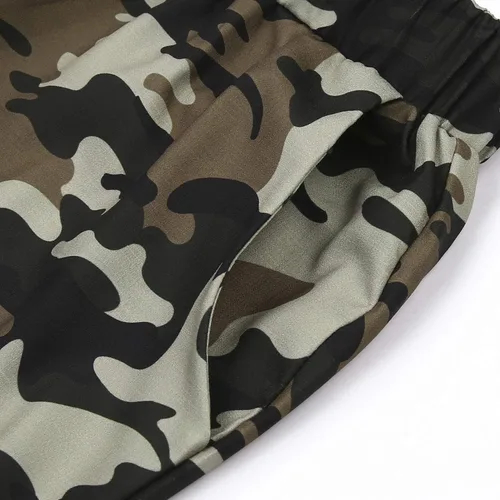 Vista 5 de Pantalones deportivos de camuflaje para mujer, cintura alta, elásticos, ajustados, ajustados, tipo cargo, para hacer harén, hip hop, rock