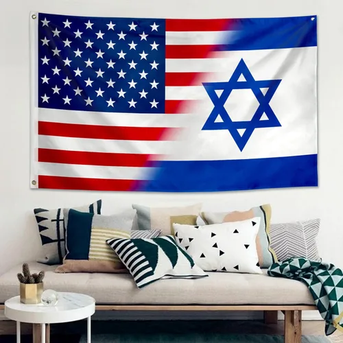 Vista 3 de Bandera israelí y estadounidense de la amistad israelí y estadounidense, de 3 x 5 pies, con texto en inglés "I Stand with Israel", pancarta